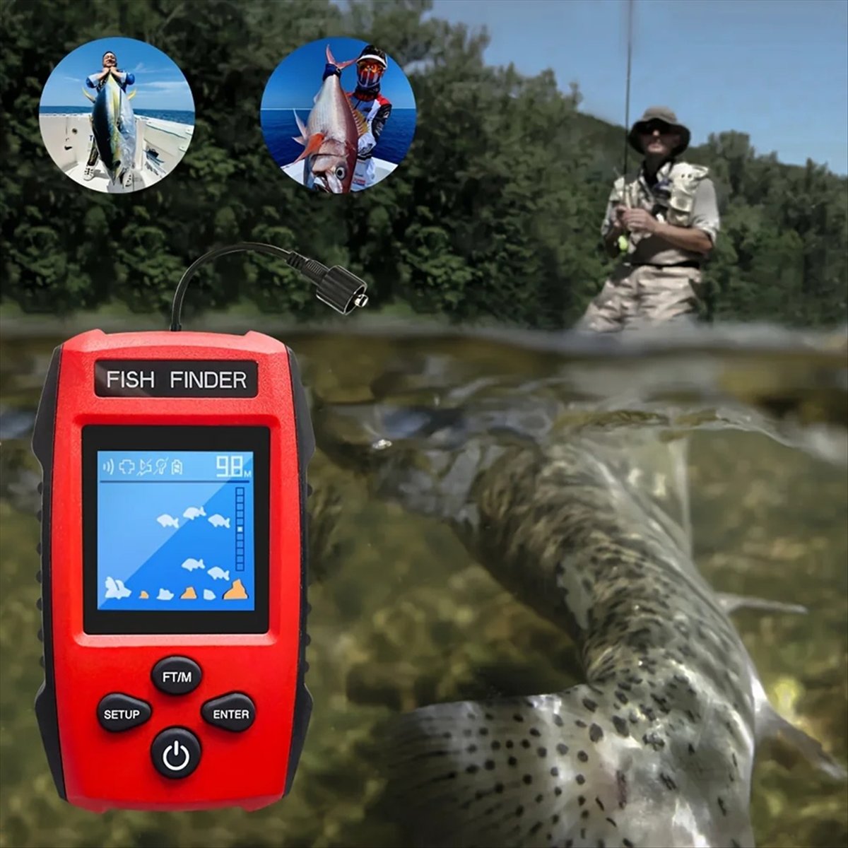 Fishing Depth Finder - Цветной ЖК-эхолот, проводной эхолот, датчик с